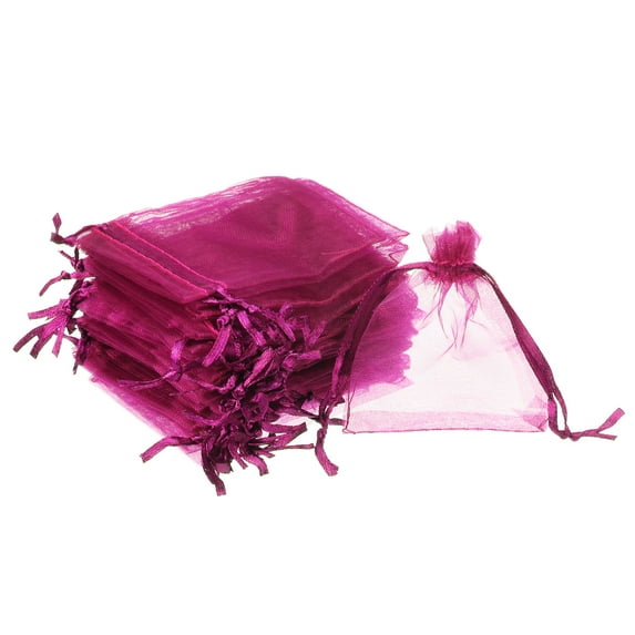 REGALWOVEN Organza Jewelry Bags Drawstring Little Mesh Gift Pouches for Small Presents Rose Red 3.54"x2.8"