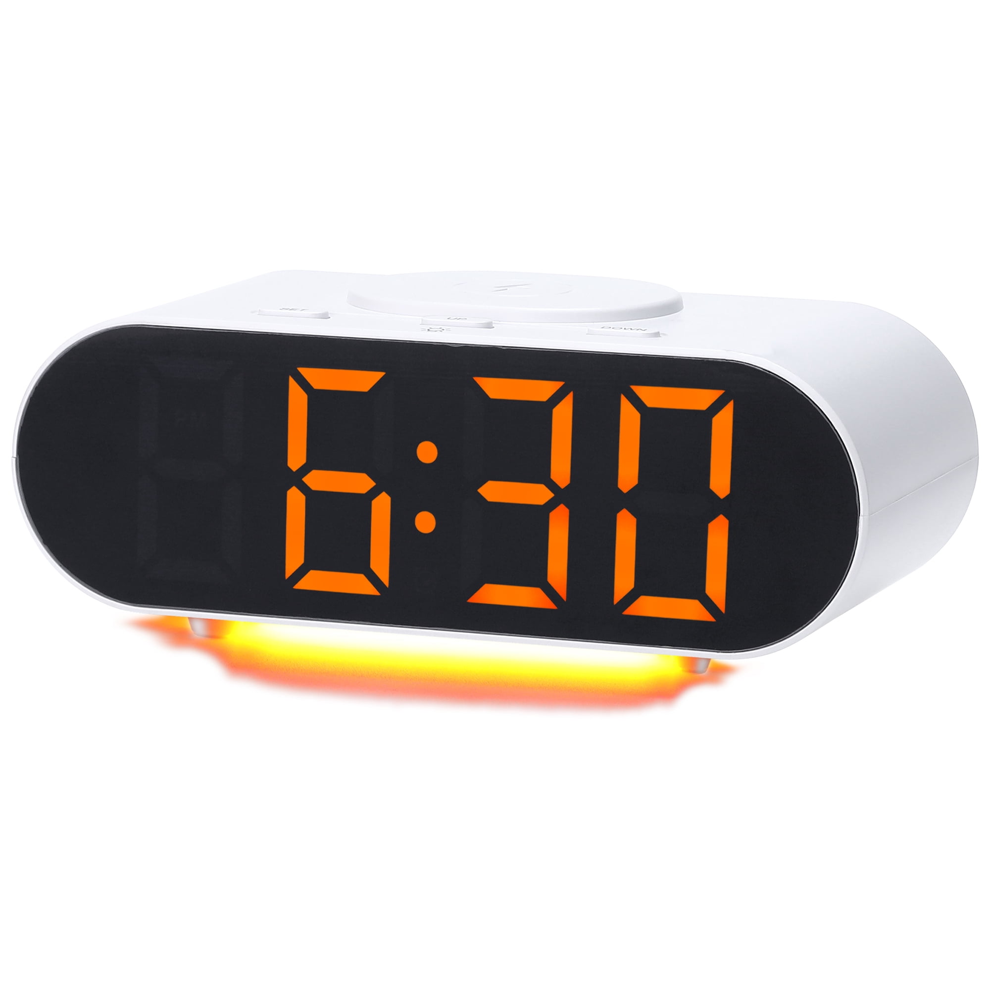 REGALWOVEN Oval Alarm Clock with Nightlight, Dimmable, 12/24H,USB Port, Wireless Charging, Decorate for Bedroom 7.1 x 3.1 x 2.4 inch Orange