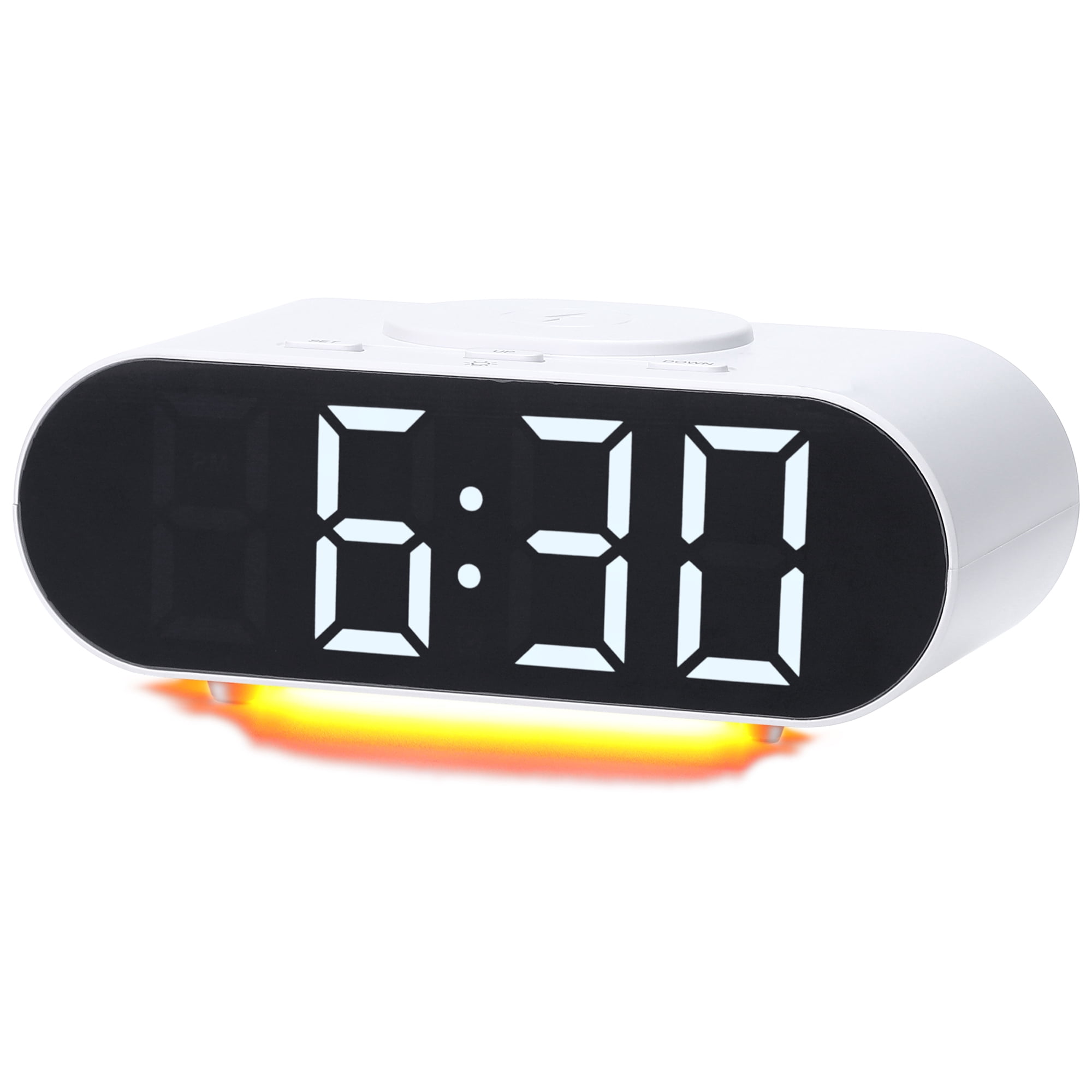 REGALWOVEN Oval Alarm Clock with Nightlight, Dimmable, 12/24H,USB Port, Wireless Charging, Decorate for Bedroom 7.1 x 3.1 x 2.4 inch White
