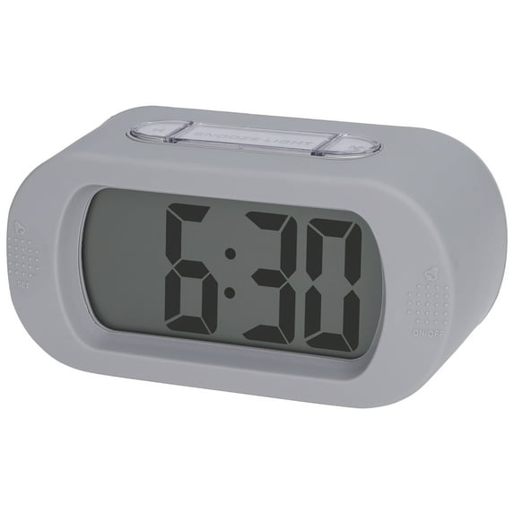 REGALWOVEN Oval Digital Alarm Clock for Bedroom, Alarms with Big Numbers Display, Adjustable Alarm Snooze Gray