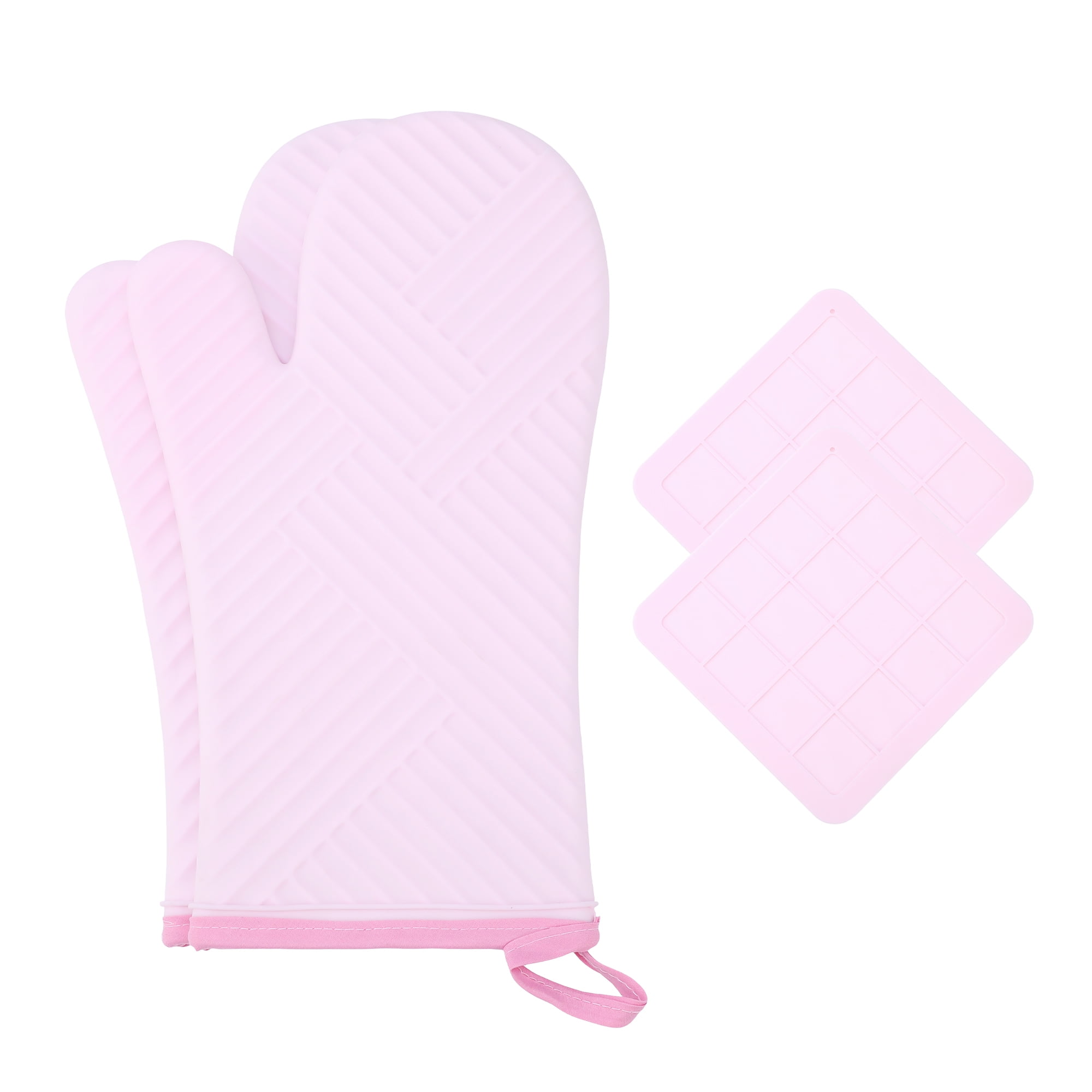 REGALWOVEN Oven Mitts and Pot Holders Sets of 4, Heat Resistant and Non-Slip Pink 13x7.5inch