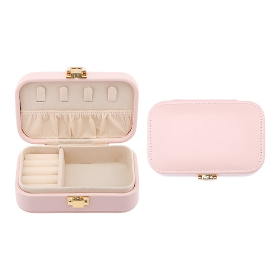 REGALWOVEN PU Leather Jewelry Box for Women, Single Layer Jewelry Organizer with Snap Closure Light Pink