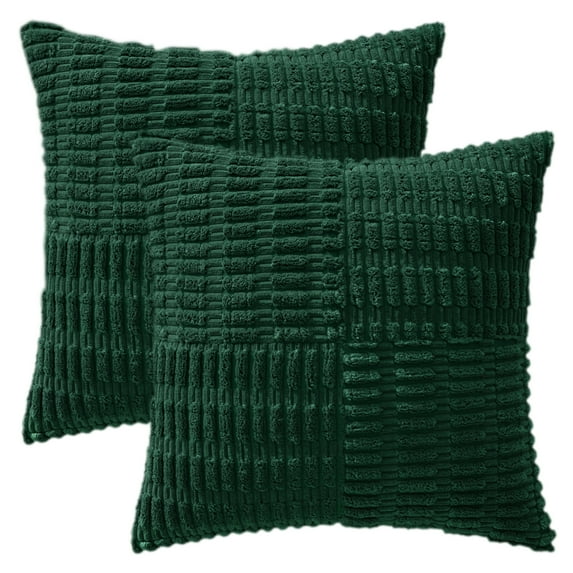 REGALWOVEN Pack of 2 Corduroy Decorative Pillow Covers Soft Throw Pillow Covers Modern Farmhouse Home Decor for Living Room Couch Dark Green 18" x 18"
