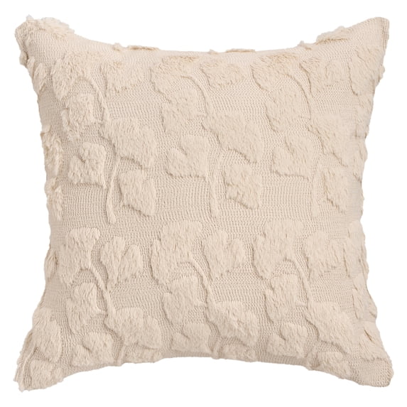REGALWOVEN Pack of 1 Plush Pillow Case Ginkgo Leaf Embroidery Soft Fluffy Modern Throw Pillow Covers for Home Decoration Beige 18" x 18"