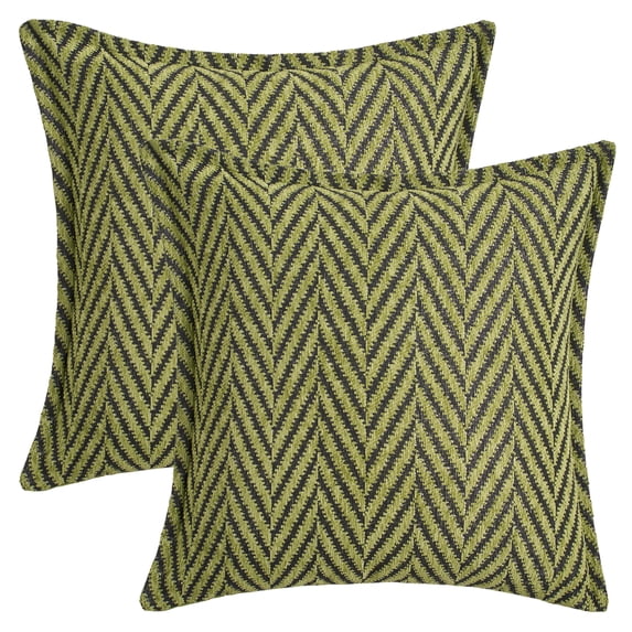 REGALWOVEN Pack of 2 Chenille Soft Decorative Throw Pillow Covers Striped Modern Neutral Pillowcases for Sofa Bedroom Couch Car Green Black 18" x 18"