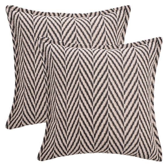 REGALWOVEN Pack of 2 Chenille Soft Decorative Throw Pillow Covers Striped Modern Neutral Pillowcases for Sofa Bedroom Couch Car Khaki Black 18" x 18"