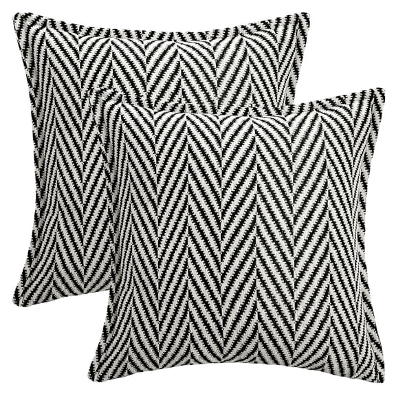 REGALWOVEN Pack of 2 Chenille Soft Decorative Throw Pillow Covers Striped Modern Neutral Pillowcases for Sofa Bedroom Couch Car White Black 18" x 18"