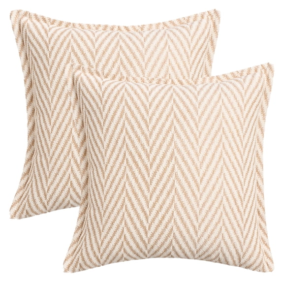 REGALWOVEN Pack of 2 Chenille Soft Decorative Throw Pillow Covers Striped Modern Neutral Pillowcases for Sofa Bedroom Couch Car White Khaki 18" x 18"