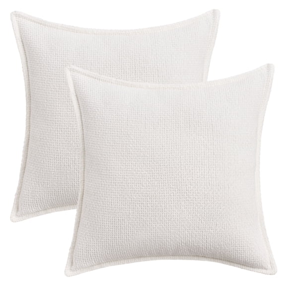 REGALWOVEN Pack of 2 Chenille Solid Decorative Throw Pillow Covers Check Soft Cushion Case Modern for Sofa Living Room Couch White 18" x 18"