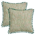 thumbnail image 1 of REGALWOVEN Pack of 2 Chenille Throw Pillow Covers, Boho Decorative Pillow Cases with Pom-poms for Farmhouse Living Room Sofa Green 18" x 18", 1 of 6