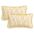 thumbnail image 1 of REGALWOVEN Pack of 2 Chenille Throw Pillow Covers, Boho Decorative Pillow Cases with Pom-poms for Farmhouse Living Room Sofa Yellow 20" x 12", 1 of 6
