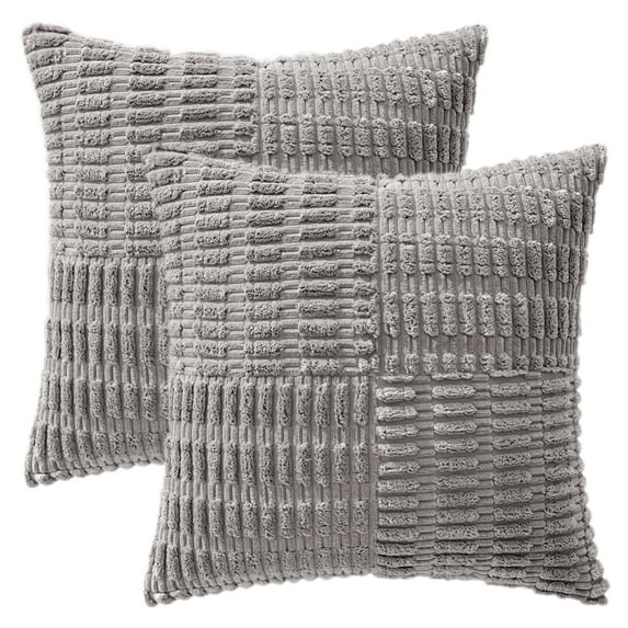 REGALWOVEN Pack of 2 Corduroy Decorative Pillow Covers Soft Throw Pillow Covers Modern Farmhouse Home Decor for Living Room Couch Grey 18" x 18"