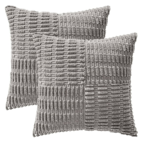 REGALWOVEN Pack of 2 Corduroy Decorative Pillow Covers Soft Throw Pillow Covers Modern Farmhouse Home Decor for Living Room Couch Grey 18" x 18"