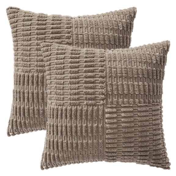 REGALWOVEN Pack of 2 Corduroy Decorative Pillow Covers Soft Throw Pillow Covers Modern Farmhouse Home Decor for Living Room Couch Khaki 18" x 18"
