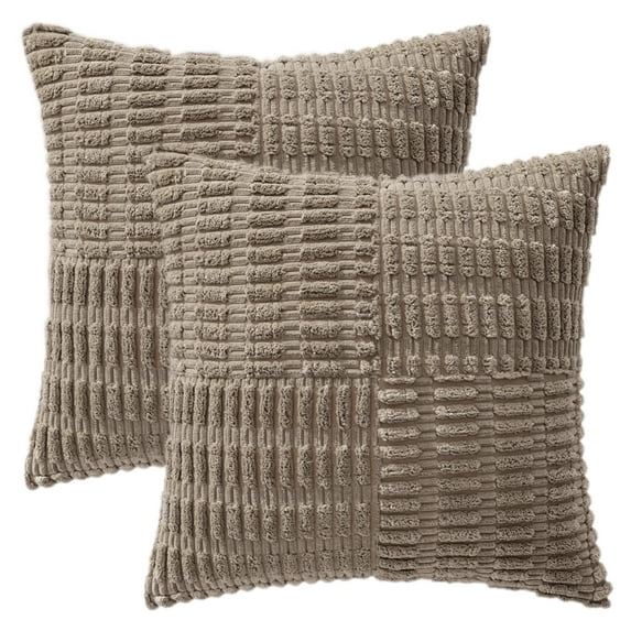 REGALWOVEN Pack of 2 Corduroy Decorative Pillow Covers Soft Throw Pillow Covers Modern Farmhouse Home Decor for Living Room Couch Khaki 18" x 18"