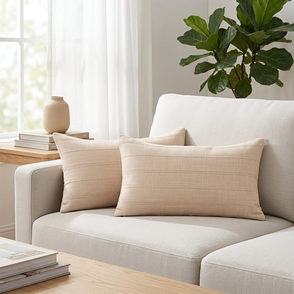 REGALWOVEN Pack of 2 Linen Soft Solid Decorative Throw Pillow Covers Minimalist Neutral Pillowcases for Sofa Bedroom Couch Light Brown 20" x 12"