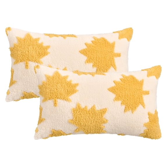 REGALWOVEN Pack of 2 Maple Leaf Jacquard Decorative Throw Pillow Covers Soft Cushion Cases for Couch Sofa Living Room Yellow 20" x 12"