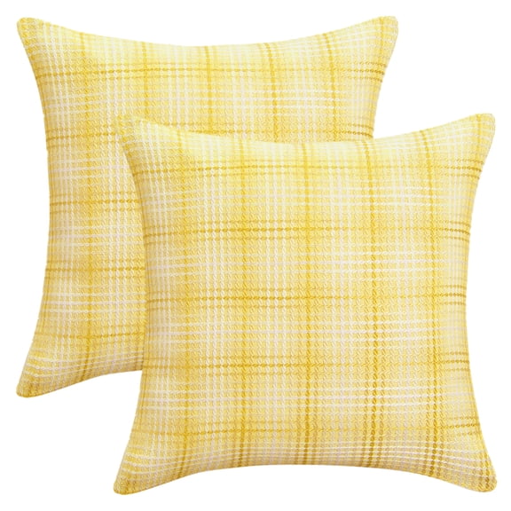 REGALWOVEN Pack of 2 Plaid Decorative Throw Pillow Covers Check Soft Cushion Case for Sofa Living Room Couch Yellow 18" x 18"