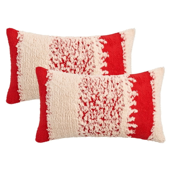 REGALWOVEN Pack of 2 Plush Decorative Pillow Covers Boho Soft Cozy Cushion Cases for Sofa Bedroom Couch Car Red 20" x 12"