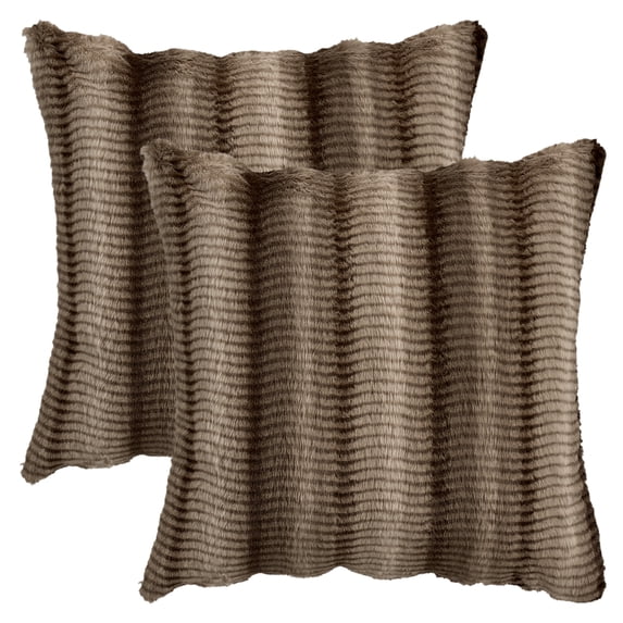 REGALWOVEN Pack of 2 Plush Striped Pillow Case Luxury Series Soft Fluffy Modern Throw Pillow Covers for Sofa Living Room Car Brown 20" x 20"