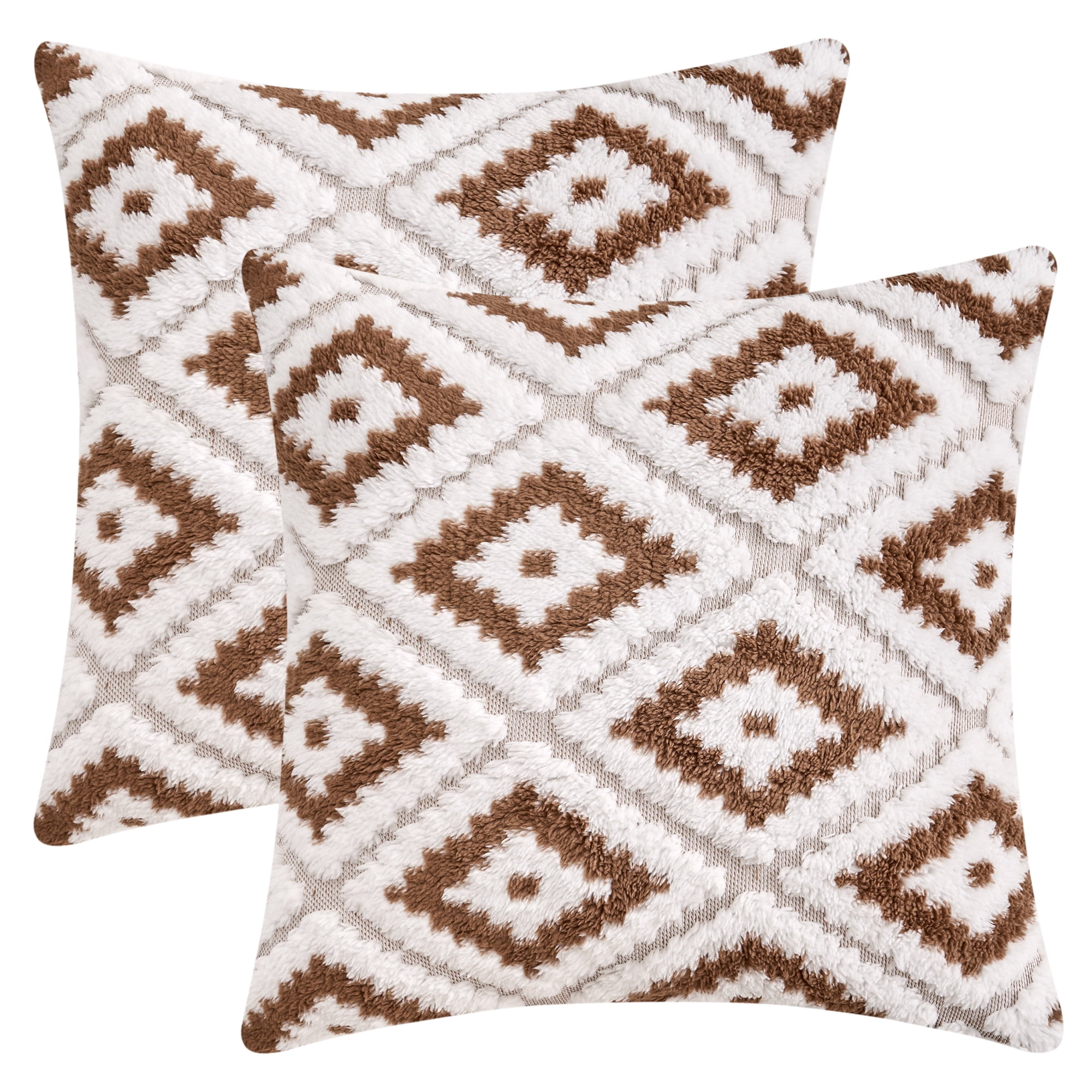 REGALWOVEN Pack of 2 Soft Short Plush Decorative Throw Pillow Covers Luxury Style Cushion Covers for Sofa Bedroom Brown 20" x 20"