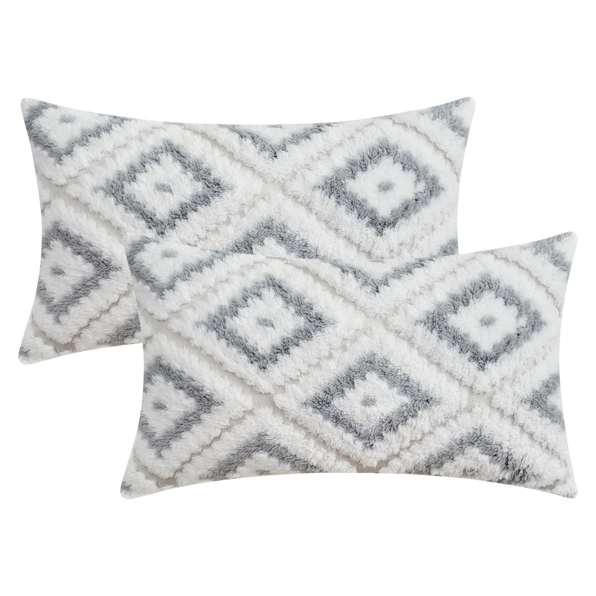 REGALWOVEN Pack of 2 Soft Short Plush Decorative Throw Pillow Covers Luxury Style Cushion Covers for Sofa Bedroom Grey 12" x 20"