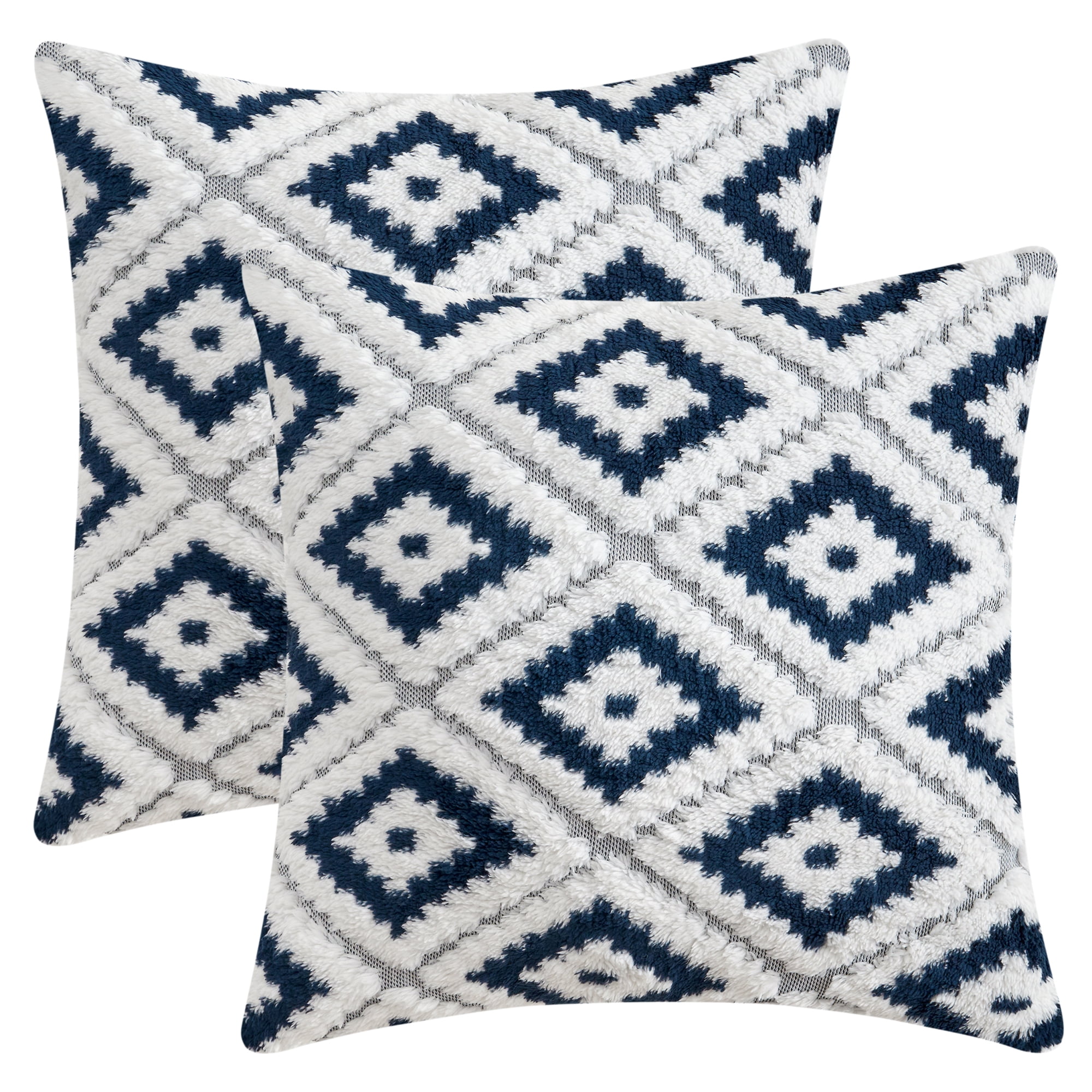 REGALWOVEN Pack of 2 Soft Short Plush Decorative Throw Pillow Covers Luxury Style Cushion Covers for Sofa Bedroom Navy Blue 16" x 16"