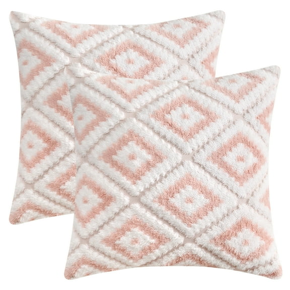 REGALWOVEN Pack of 2 Soft Short Plush Decorative Throw Pillow Covers Luxury Style Cushion Covers for Sofa Bedroom Pink 16" x 16"