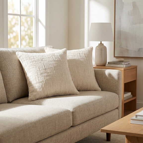 Throw Pillow Covers Chenille Textured Farmhouse Set of 2 for Cozy Living Room Decor Milky White 18 x 18 Inch