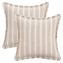 REGALWOVEN Pack of 2 Striped Decorative Throw Pillow Covers with Tassel Edge Modern Neutral Pillowcases for Sofa Bedroom Couch Car Black 18" x 18"