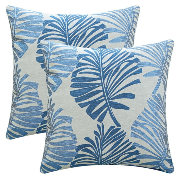 REGALWOVEN Pack of 2 Throw Pillow Covers Decorative Farmhouse Pillow Case Soft Palm Leaf Pattern Cushion Pillowcase for Home Blue 22" x 22"