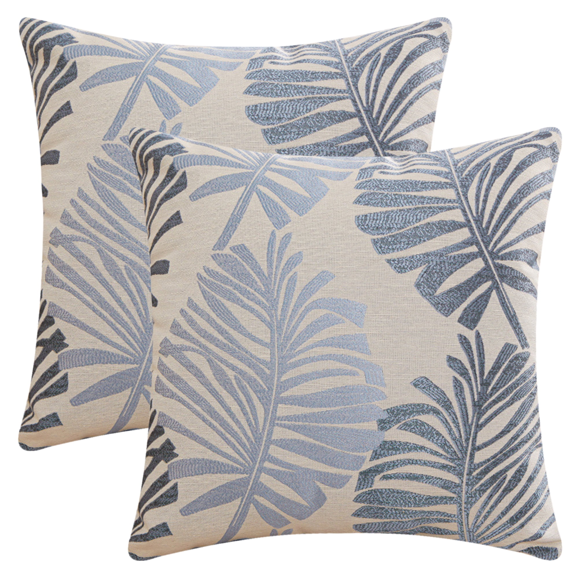 REGALWOVEN Pack of 2 Throw Pillow Covers Decorative Farmhouse Pillow Case Soft Palm Leaf Pattern Cushion Pillowcase for Home Light Blue 22" x 22"