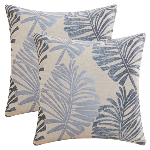 REGALWOVEN Pack of 2 Throw Pillow Covers Decorative Farmhouse Pillow Case Soft Palm Leaf Pattern Cushion Pillowcase for Home Light Blue 22" x 22"