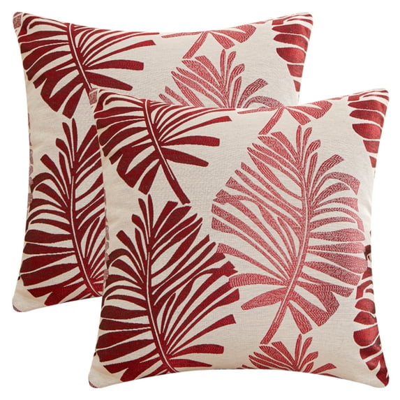 REGALWOVEN Pack of 2 Throw Pillow Covers Decorative Farmhouse Pillow Case Soft Palm Leaf Pattern Cushion Pillowcase for Home Red 22" x 22"