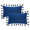thumbnail image 1 of REGALWOVEN Pack of 2 Velvet Soft Solid Decorative Throw Pillow Covers Bohemian Pillowcases with Tassels for Sofa Bedroom Couch Dark Blue 20" x 12", 1 of 6