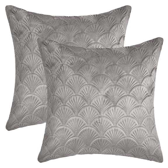 REGALWOVEN Pack of 2 Velvet Solid Decorative Throw Pillow Covers Scallop Texture Modern Pillowcases for Sofa Bedroom Couch Car Grey 16" x 16"