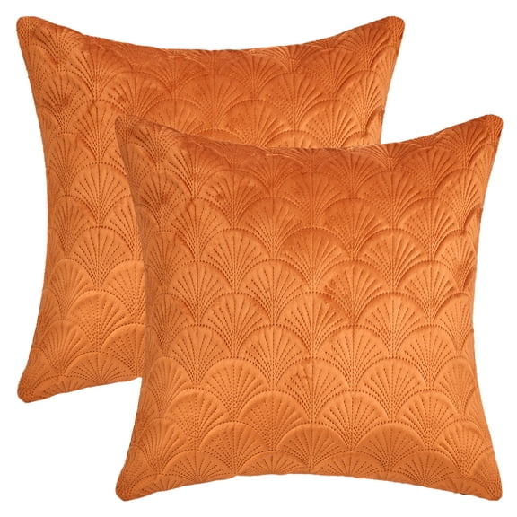 REGALWOVEN Pack of 2 Velvet Solid Decorative Throw Pillow Covers Scallop Texture Modern Pillowcases for Sofa Bedroom Couch Car Orange 16" x 16"