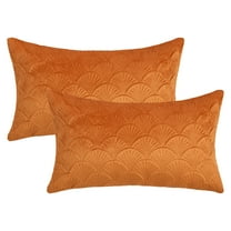 REGALWOVEN Pack of 2 Velvet Solid Decorative Throw Pillow Covers Scallop Texture Modern Pillowcases for Sofa Bedroom Couch Car Orange 20" x 12"