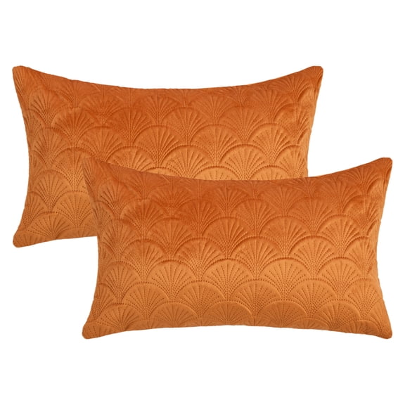 REGALWOVEN Pack of 2 Velvet Solid Decorative Throw Pillow Covers Scallop Texture Modern Pillowcases for Sofa Bedroom Couch Car Orange 20" x 12"