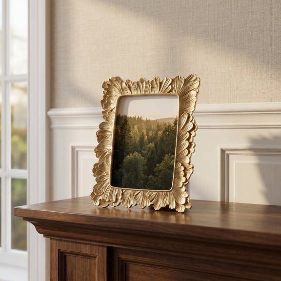 REGALWOVEN Palm Leaf Resin Picture Frame, Tropical Botanical Photo Frame with Glass for Coastal Home Decor Gold 4" x 6"