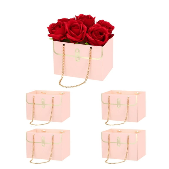 REGALWOVEN Paper Flower Gift Bags with Handle for Florist Wedding Party Birthdays Pink