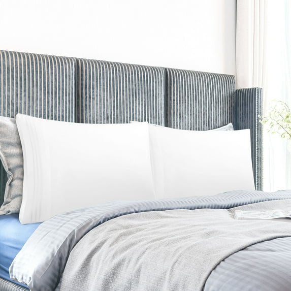 REGALWOVEN Pillow Cases Standard Size Set of 2, Soft Breathable Bed Pillow Covers with Embroidery White