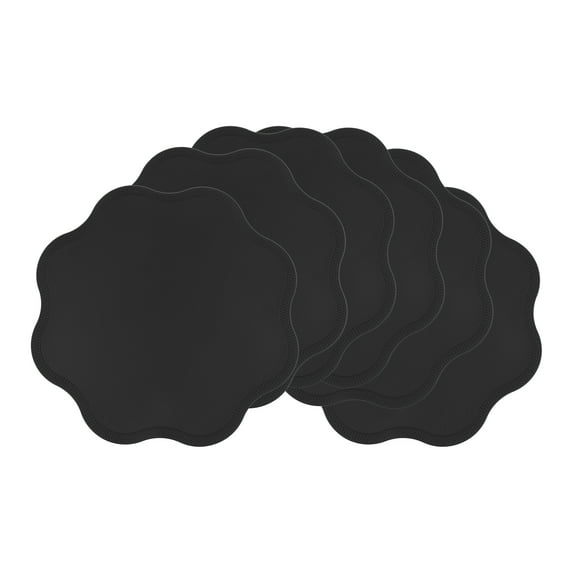 REGALWOVEN Placemat Set of 6 Faux Leather Placemats for Kitchen Dining Table Decor, Washable Table Placemats Wipeable Table Mat Black 15*15in