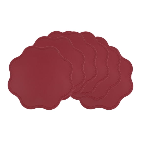 REGALWOVEN Placemat Set of 6 Faux Leather Placemats for Kitchen Dining Table Decor, Washable Table Placemats Wipeable Table Mat Red 15*15in