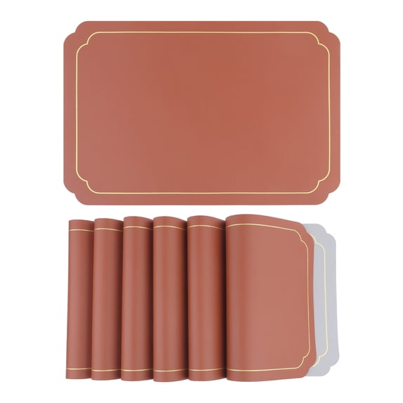 REGALWOVEN Placemats Set of 6 Leather Placemats for Kitchen Dining Table Decor Washable Heat Resistant Table Placemats Wipeable Table Mat Brown+Gray 18*12in