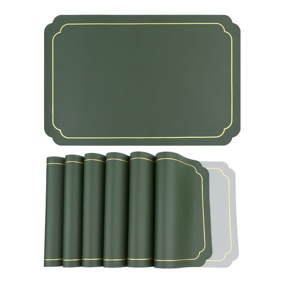 REGALWOVEN Placemats Set of 6 Leather Placemats for Kitchen Dining Table Decor Washable Heat Resistant Table Placemats Wipeable Table Mat Green+Gray 18*12in