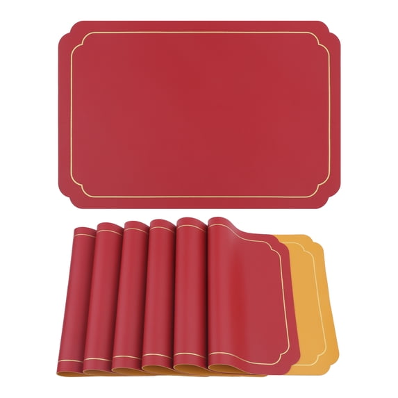 REGALWOVEN Placemats Set of 6 Leather Placemats for Kitchen Dining Table Decor Washable Heat Resistant Table Placemats Wipeable Table Mat Red+Yellow 18*12in