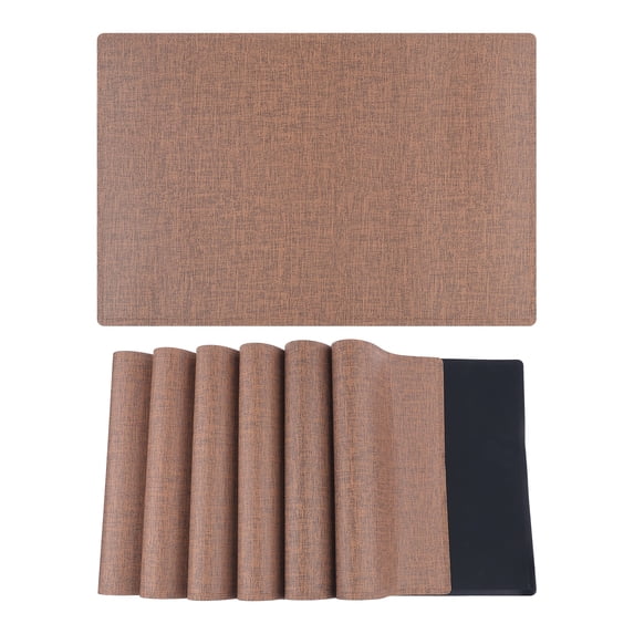 REGALWOVEN Placemats Set of 6 PU Placemats for Kitchen Dining Table Decor Washable Heat Resistant Table Placemats Wipeable Table Mat Dark Curry 18*12in