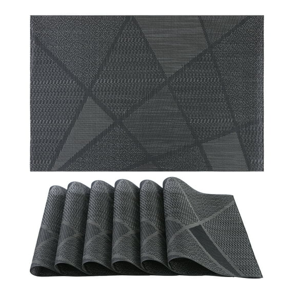 REGALWOVEN Placemats Set of 6 Design Placemats for Kitchen Dining Table Decor Washable Heat Resistant Table Placemats Wipeable Table Mat Light Black 18*12in