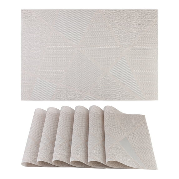 REGALWOVEN Placemats Set of 6 Design Placemats for Kitchen Dining Table Decor Washable Heat Resistant Table Placemats Wipeable Table Mat Silver 18*12in
